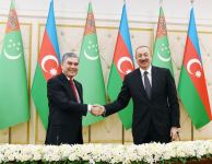 Azerbaijani, Turkmen presidents made press statements (PHOTO)