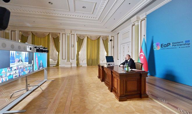Azerbaijani president takes part in Summit of Eastern Partnership countries via videoconference (PHOTO)