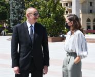 Azerbaijani president, first lady arrive in Ganja city for visit (PHOTO)