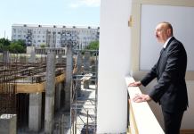 Azerbaijani president views construction of Ganja Sports Palace (PHOTO)
