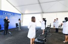 Azerbaijani president, first lady attend inauguration of modular hospital in Ganja (PHOTO)