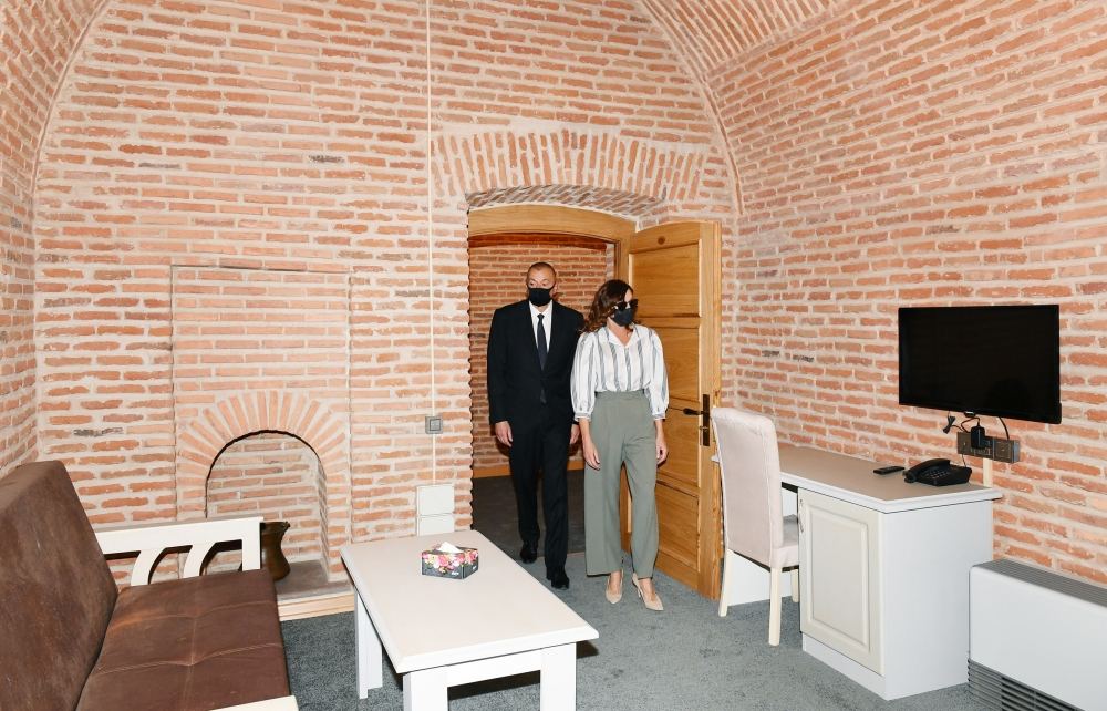 Azerbaijani president, first lady attend opening of Shah Abbas and Ughurlu Khan caravanserai complex in Ganja after restoration (PHOTO)