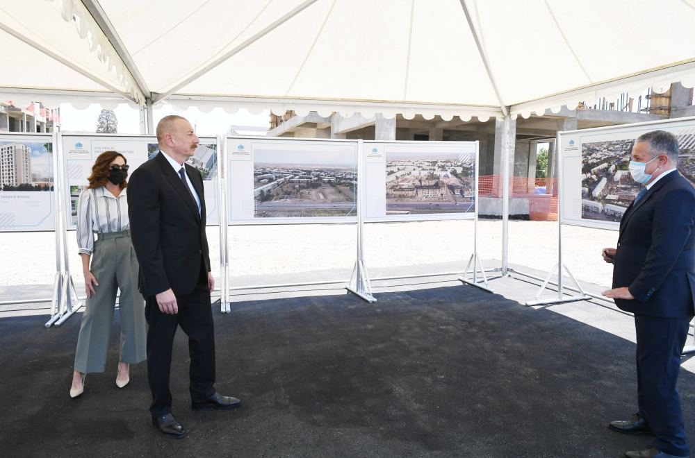 Azerbaijani president, first lady view construction of residential complex in Ganja (PHOTO)