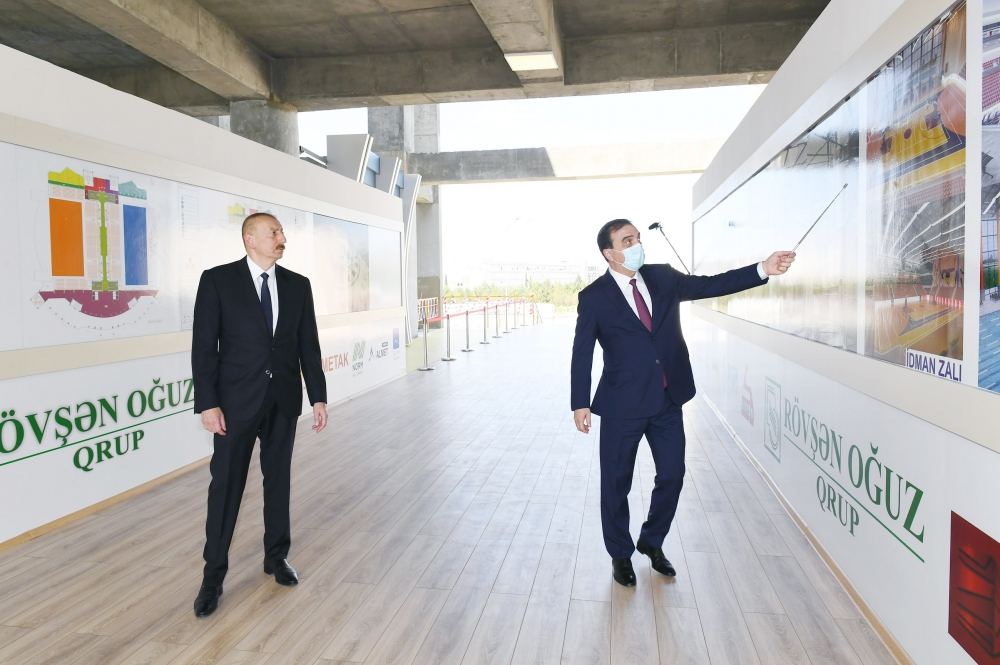 Azerbaijani president views construction of Ganja Sports Palace (PHOTO)