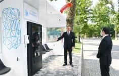 Azerbaijani president visits statue of national leader Heydar Aliyev in Ismayilli (PHOTO)