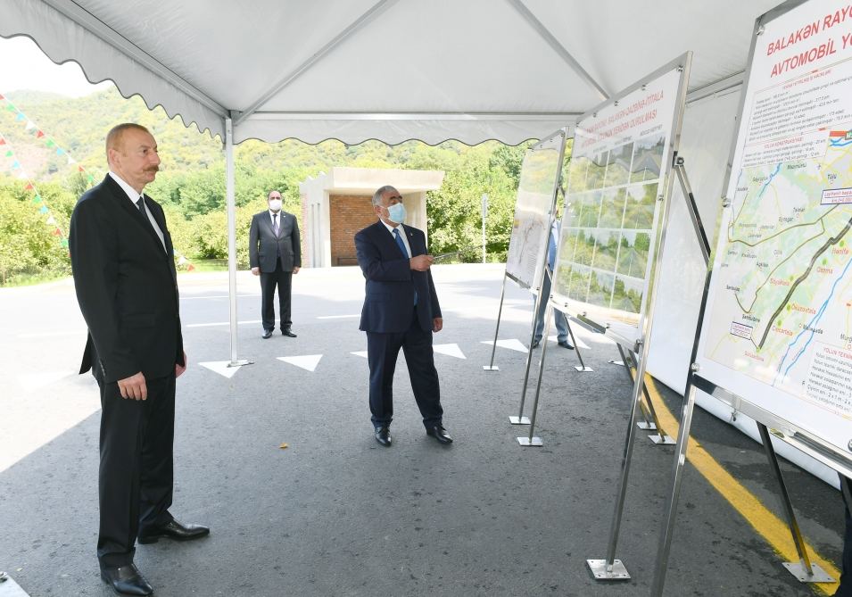 Azerbaijani president attends opening of newly renovated Balakan-Gazbina-Ititala highway (PHOTO)