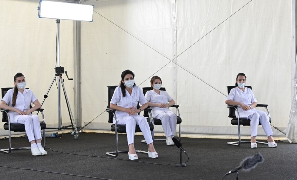 Azerbaijani president views conditions created at modular hospital in Shaki (PHOTO)