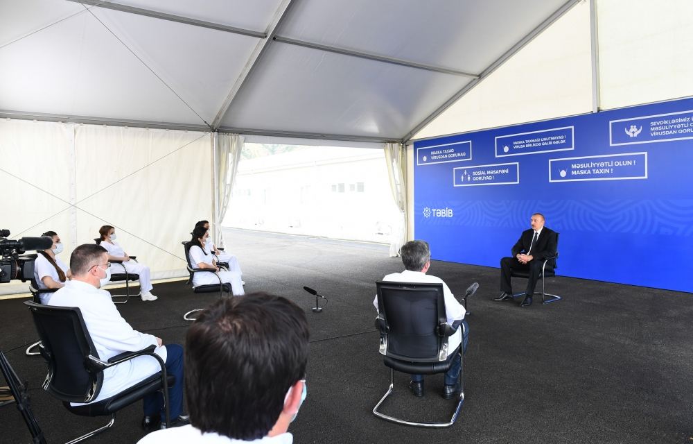 Azerbaijani president views conditions created at modular hospital in Shaki (PHOTO)