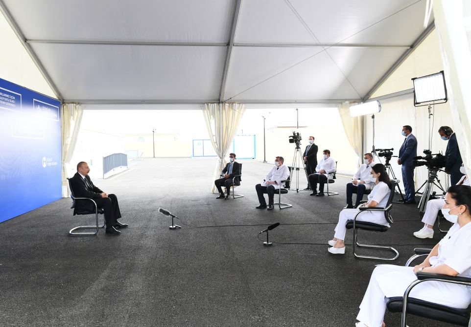Azerbaijani president views conditions created at modular hospital in Shaki (PHOTO)