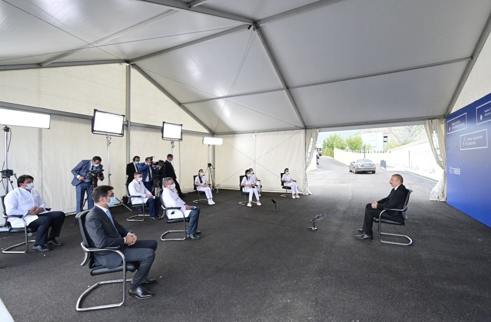 Azerbaijani president views conditions created at modular hospital in Shaki (PHOTO)