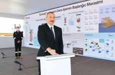 President Ilham Aliyev attends sail away of Garabagh field jacket (PHOTO/VIDEO)