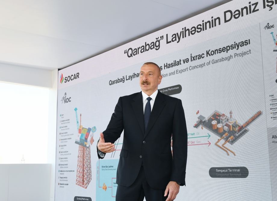 President Ilham Aliyev attends sail away of Garabagh field jacket (PHOTO/VIDEO)