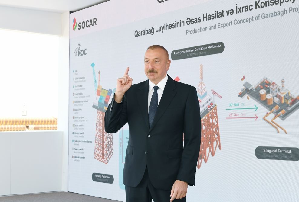 President Ilham Aliyev attends sail away of Garabagh field jacket (PHOTO/VIDEO)