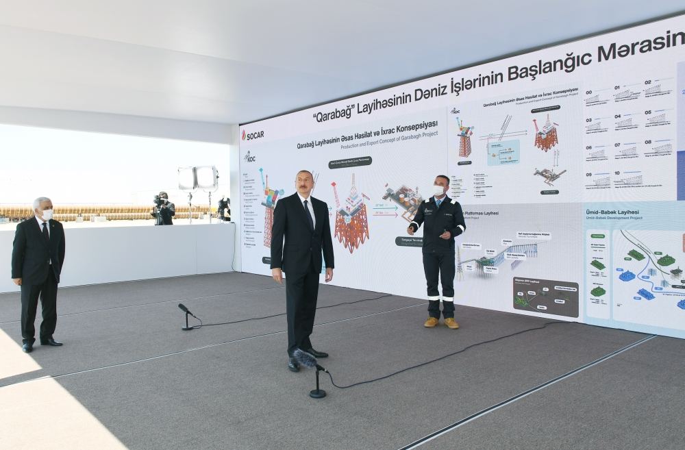 President Ilham Aliyev attends sail away of Garabagh field jacket (PHOTO/VIDEO)