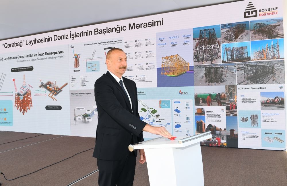 President Ilham Aliyev attends sail away of Garabagh field jacket (PHOTO/VIDEO)