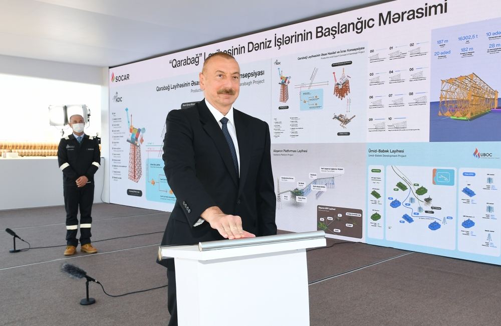 President Ilham Aliyev attends sail away of Garabagh field jacket (PHOTO/VIDEO)