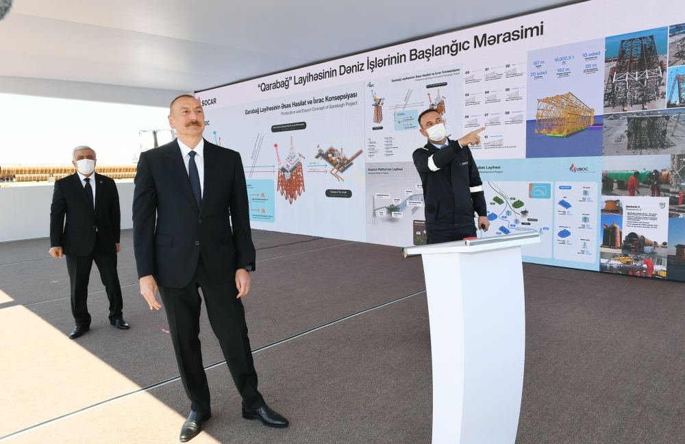 President Ilham Aliyev attends sail away of Garabagh field jacket (PHOTO/VIDEO)