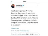 President Ilham Aliyev: Azerbaijani Army liberates three villages of Fuzuli district, five villages of Khojavand district