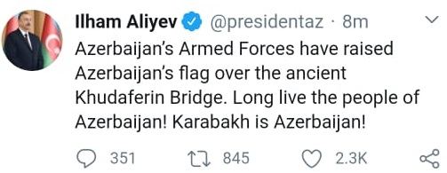 Azerbaijan's armed forces raise Azerbaijan's flag over ancient Khudaferin Bridge - President Aliyev (VIDEO)