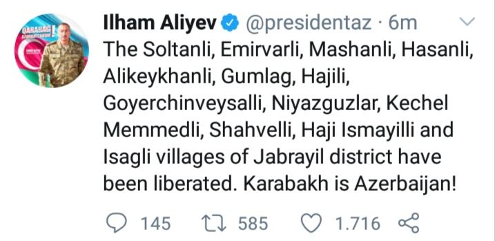 Thirteen more Azerbaijani settlements of Jabrayil district liberated from occupation - President Aliyev