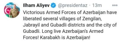 Gubadli city freed from occupation - President Ilham Aliyev