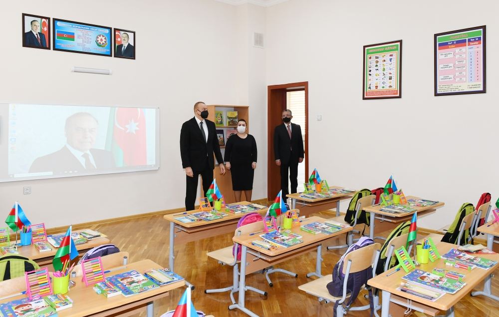 Azerbaijani president views conditions created at reconstructed schools in Sabunchu, Surakhani (PHOTO)
