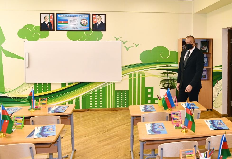 Azerbaijani president views conditions created at reconstructed schools in Sabunchu, Surakhani (PHOTO)