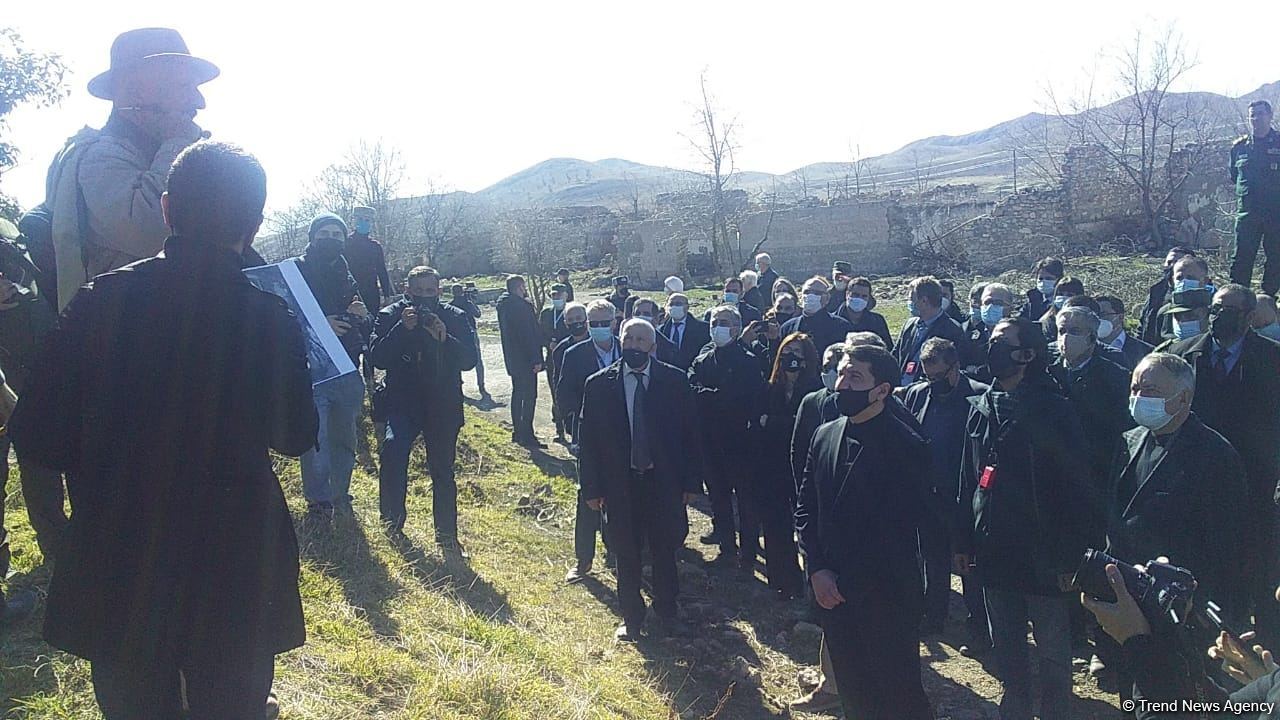 Foreign diplomats view Armenian-destroyed culture house in Azerbaijan's Jabrayil (PHOTO/VIDEO)