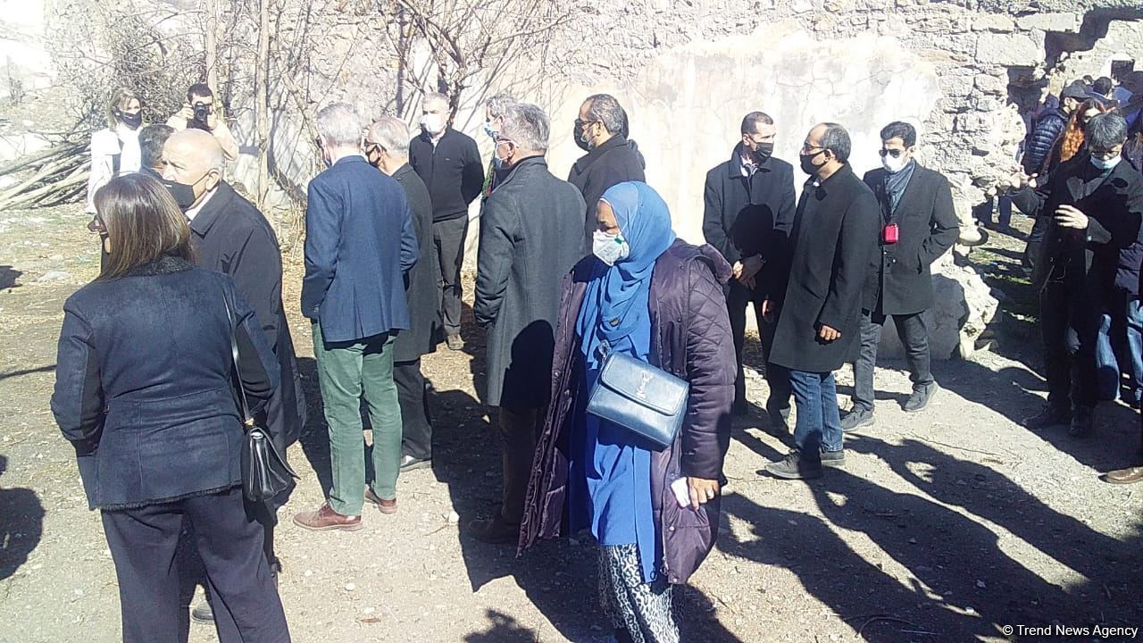 Foreign diplomats view Armenian-destroyed culture house in Azerbaijan's Jabrayil (PHOTO/VIDEO)