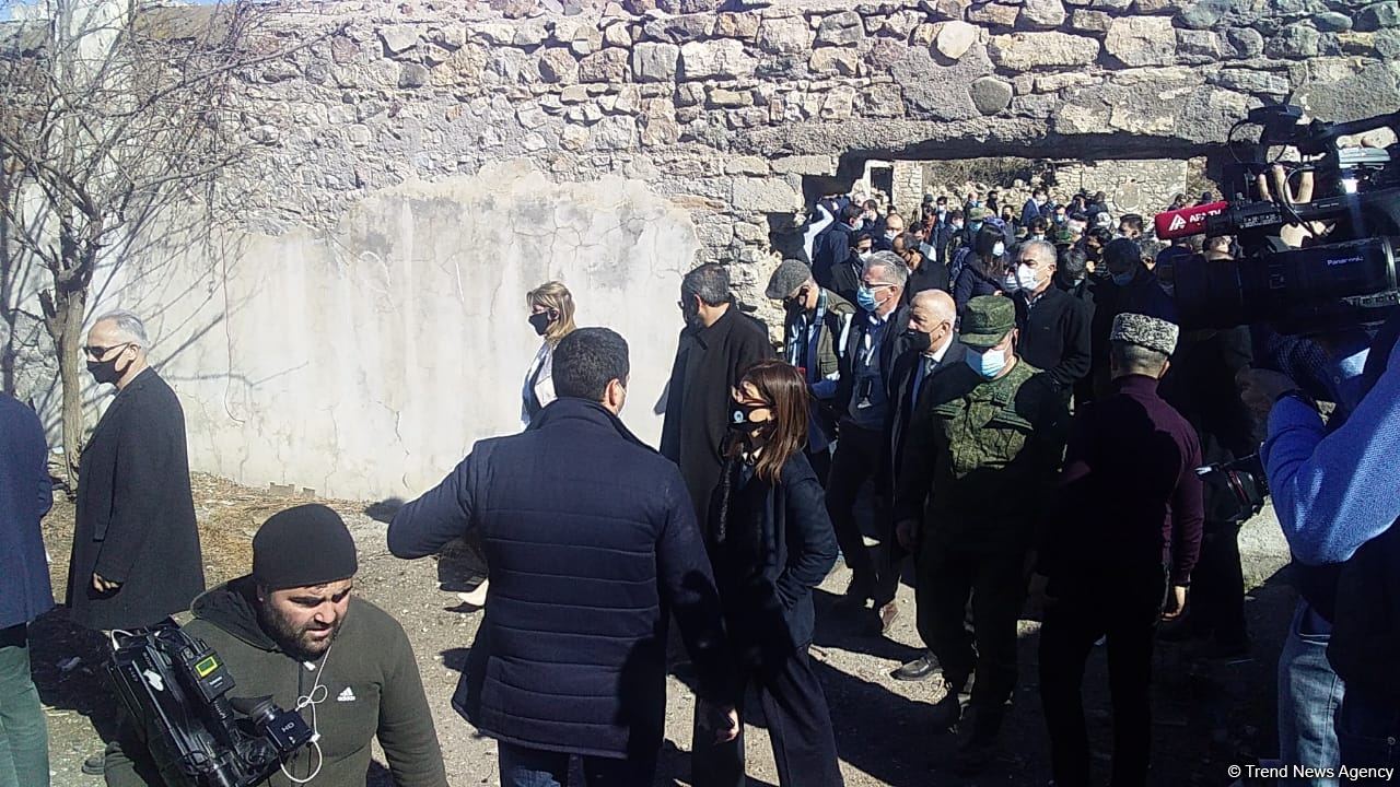 Foreign diplomats view Armenian-destroyed culture house in Azerbaijan's Jabrayil (PHOTO/VIDEO)