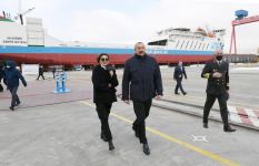 Azerbaijani president, first lady attend sail away of 'Academician Zarifa Aliyeva' ship, launch of first Ro-Pax type 'Azerbaijan' ferry boat (PHOTO)