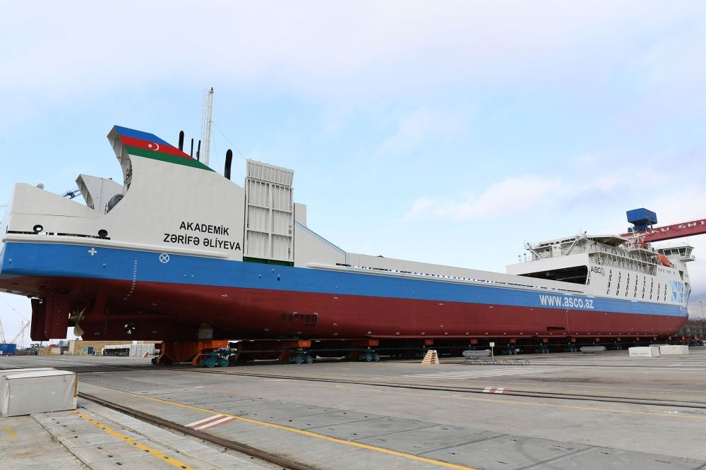 Azerbaijani president, first lady attend sail away of 'Academician Zarifa Aliyeva' ship, launch of first Ro-Pax type 'Azerbaijan' ferry boat (PHOTO)