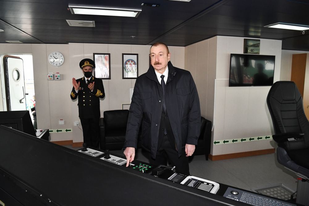 Azerbaijani president, first lady attend sail away of 'Academician Zarifa Aliyeva' ship, launch of first Ro-Pax type 'Azerbaijan' ferry boat (PHOTO)