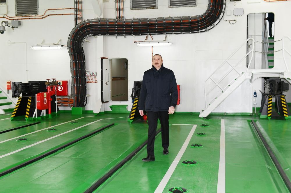 Azerbaijani president, first lady attend sail away of 'Academician Zarifa Aliyeva' ship, launch of first Ro-Pax type 'Azerbaijan' ferry boat (PHOTO)