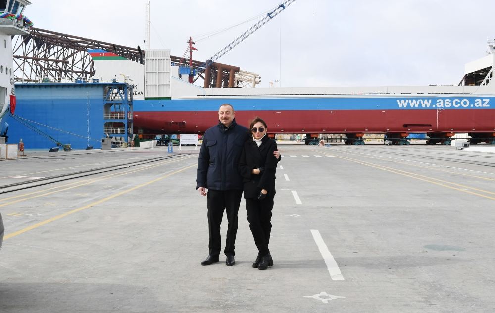 Azerbaijani president, first lady attend sail away of 'Academician Zarifa Aliyeva' ship, launch of first Ro-Pax type 'Azerbaijan' ferry boat (PHOTO)