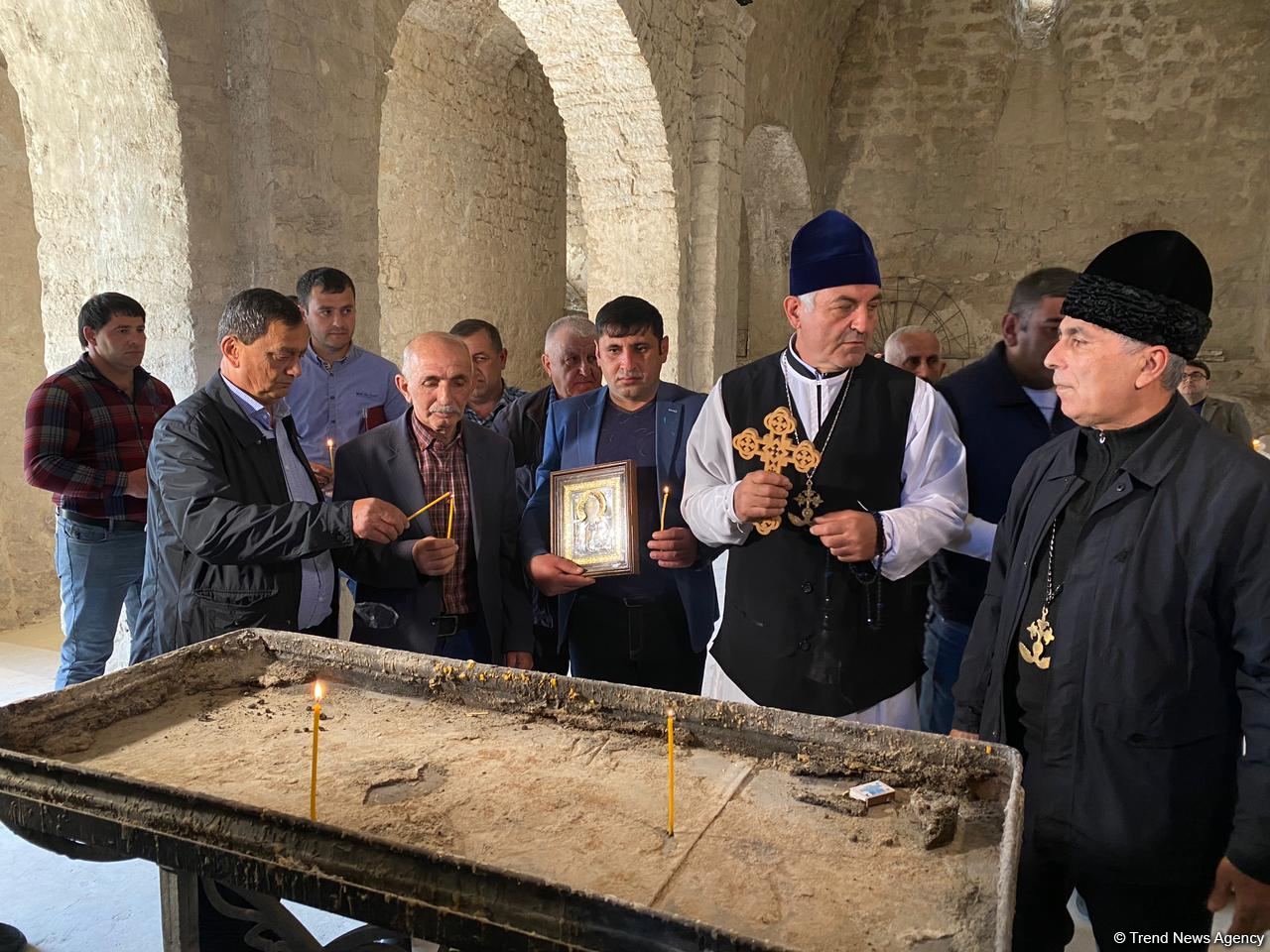 Azerbaijan's Albanian-Udi Christian community members visit ancient temple in Tugh - Trend TV (PHOTO)