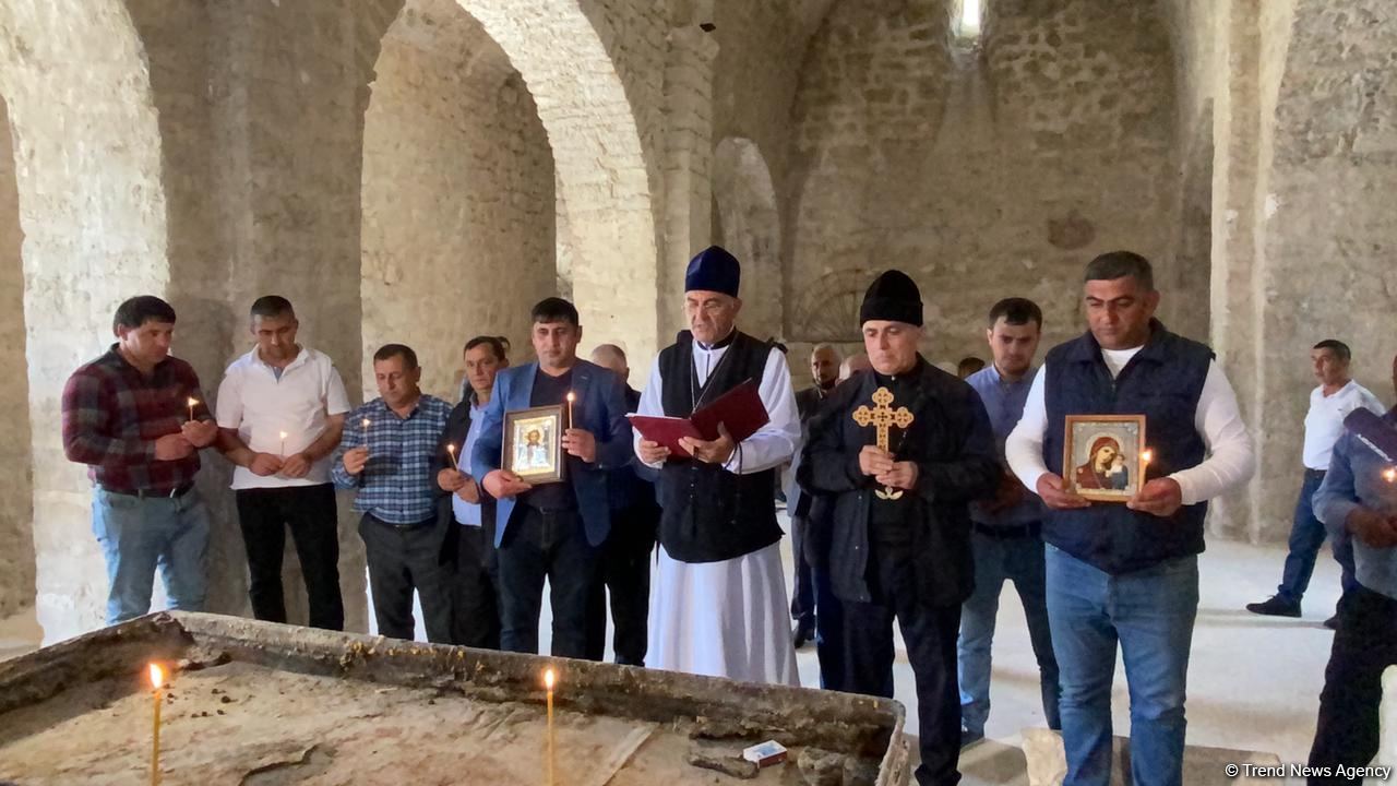 Azerbaijan's Albanian-Udi Christian community members visit ancient temple in Tugh - Trend TV (PHOTO)