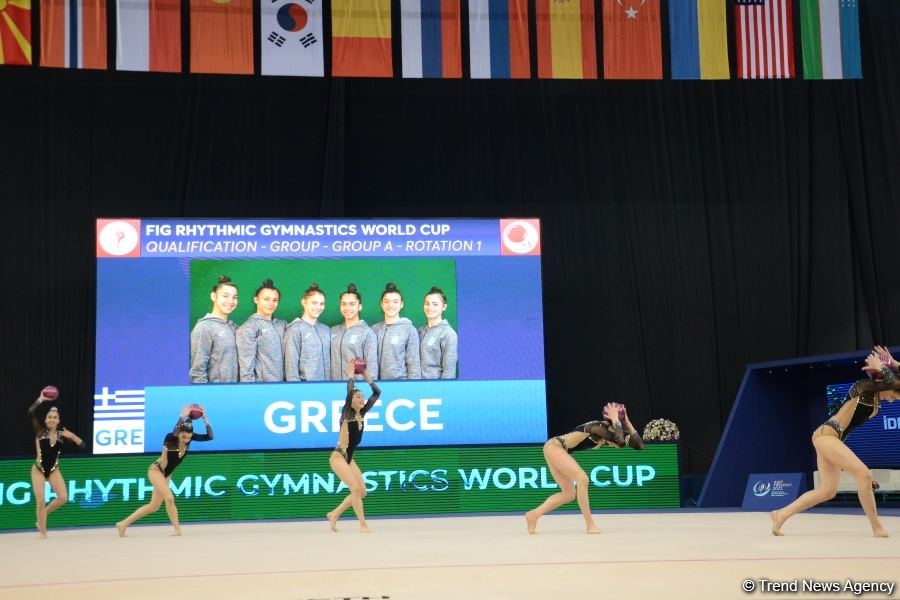 Group teams perform at National Gymnastics Arena as part of Rhythmic Gymnastics World Cup in Baku (PHOTO)