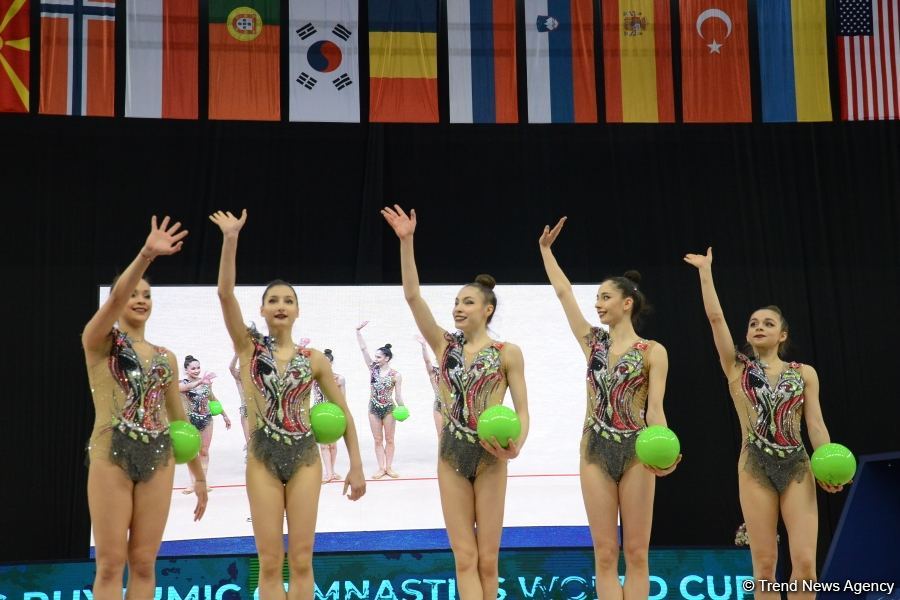 Group teams perform at National Gymnastics Arena as part of Rhythmic Gymnastics World Cup in Baku (PHOTO)