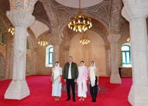 Azerbaijani president visits Yukhari Govharagha mosque in Shusha (PHOTO)