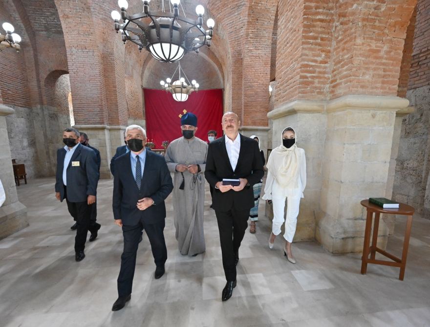 Azerbaijani president, first lady visit Albanian Church of Blessed Virgin Mary in Nij settlement, Gabala (PHOTO)