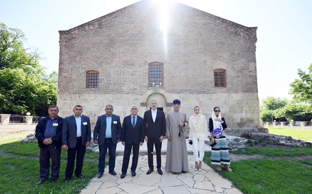 Azerbaijani president, first lady visit Albanian Church of Blessed Virgin Mary in Nij settlement, Gabala (PHOTO)