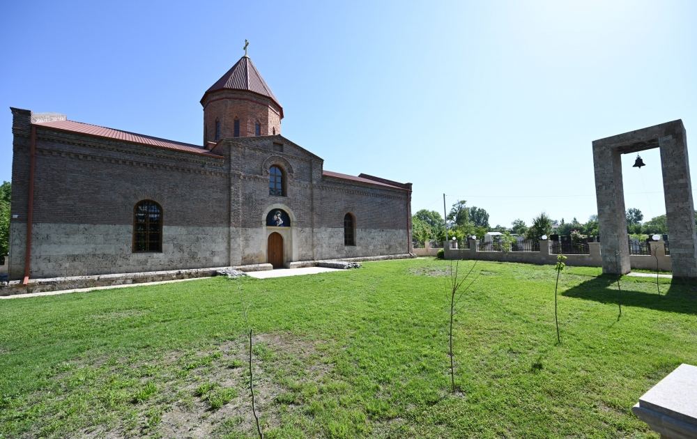 Azerbaijani president, first lady visit Albanian Church of Blessed Virgin Mary in Nij settlement, Gabala (PHOTO)