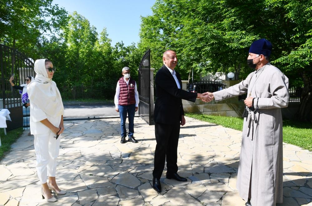 Azerbaijani president, first lady visit Albanian Church of Blessed Virgin Mary in Nij settlement, Gabala (PHOTO)