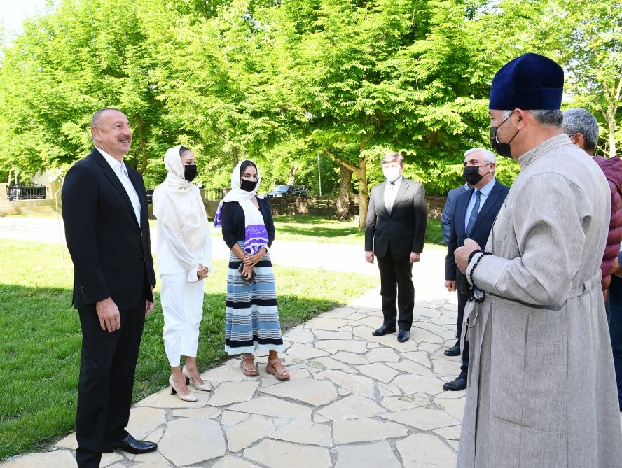 Azerbaijani president, first lady visit Albanian Church of Blessed Virgin Mary in Nij settlement, Gabala (PHOTO)