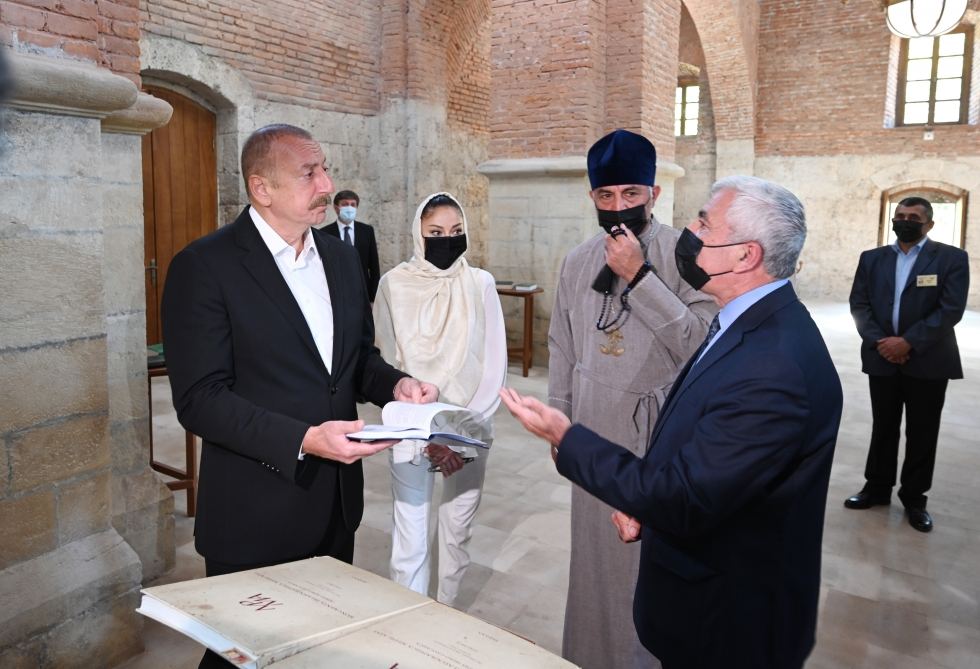 Azerbaijani president, first lady visit Albanian Church of Blessed Virgin Mary in Nij settlement, Gabala (PHOTO)