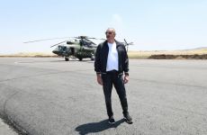 President Ilham Aliyev, First Lady Mehriban Aliyeva arrive in Fuzuli district (PHOTO)