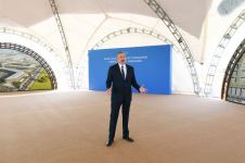 Azerbaijani president lays foundation stone for Alat Free Economic Zone, interviewed by Azerbaijan Television (PHOTO)