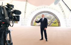 Azerbaijani president lays foundation stone for Alat Free Economic Zone, interviewed by Azerbaijan Television (PHOTO)