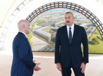 Azerbaijani president lays foundation stone for Alat Free Economic Zone, interviewed by Azerbaijan Television (PHOTO)